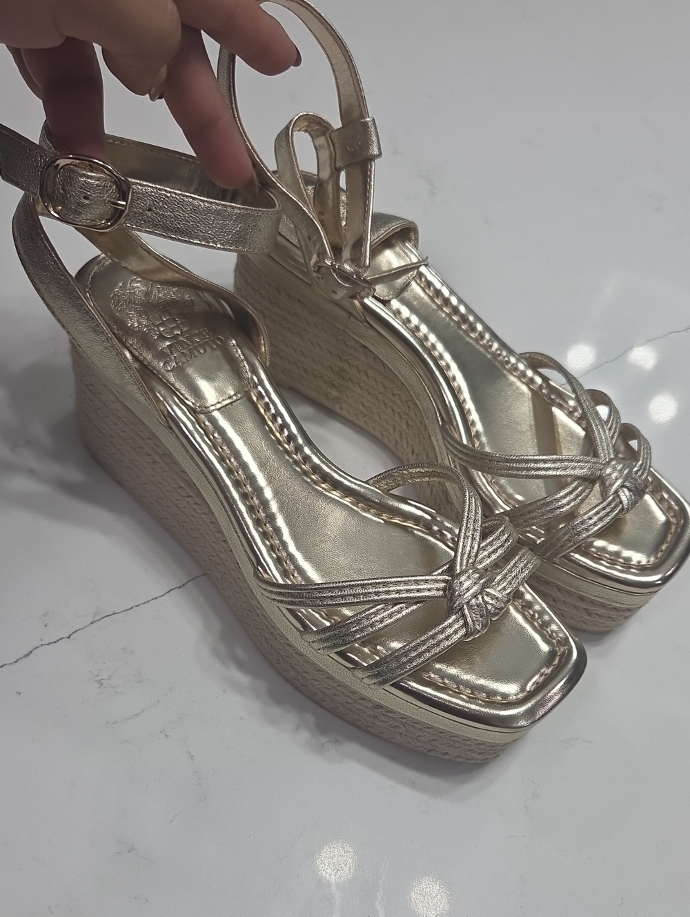 Vince Camuto Metallic Gold Wedge Sandals Sz8.5 Gentle Used